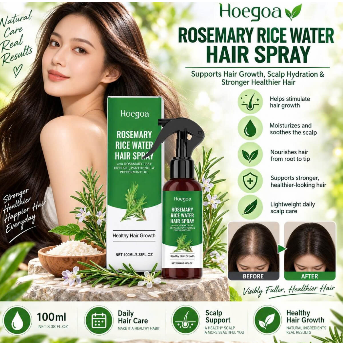 Hair Growth Stimulating Spray, hydrates the scalp, nourishes healthy-looking hair, and helps reduce hair breakage and shedding — 100ml / 1 Bottle