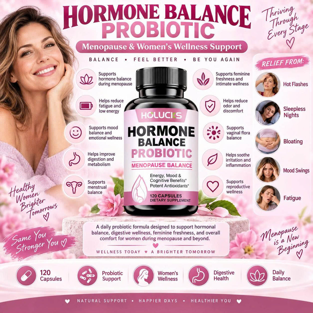 Menstrual Cramps – Irregular Periods – Excess Vaginal Discharge? Probiotics Support Hormonal Balance & Reproductive Health — 60 Capsules / 1 Bottle