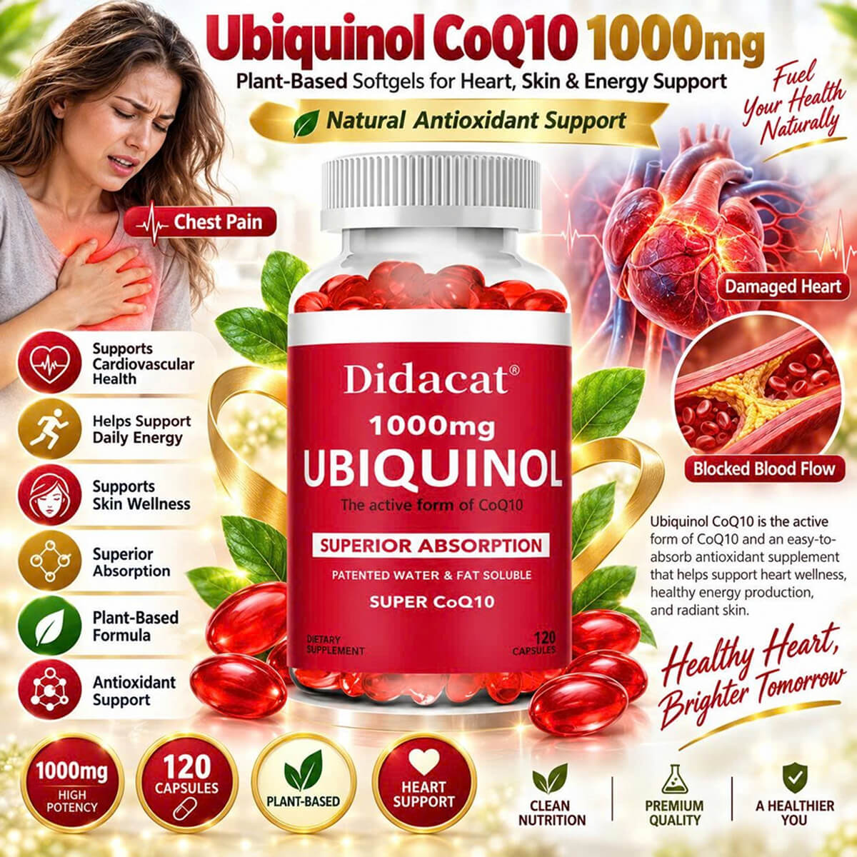 Ubiquinol CoQ10 1000mg Capsules — 30 Capsules / 1 Bottle
