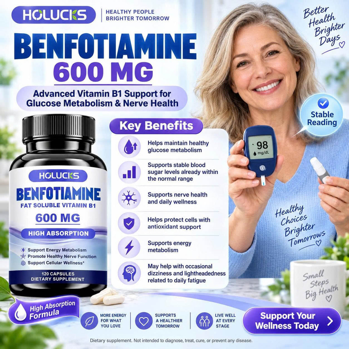 Benfotiamine Vitamin B1 Nerve Support — 60 Capsules / 1 Bottle